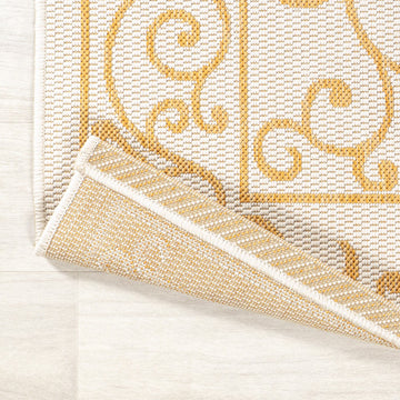 Charleston Vintage Filigree Textured Weave Indoor/outdoor Round Rug